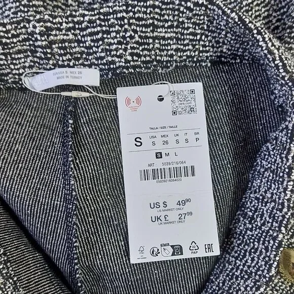 Zara Women Textured Wide Leg Pant Small Tweed Metallic Thread Gold Button - Picture 8 of 10